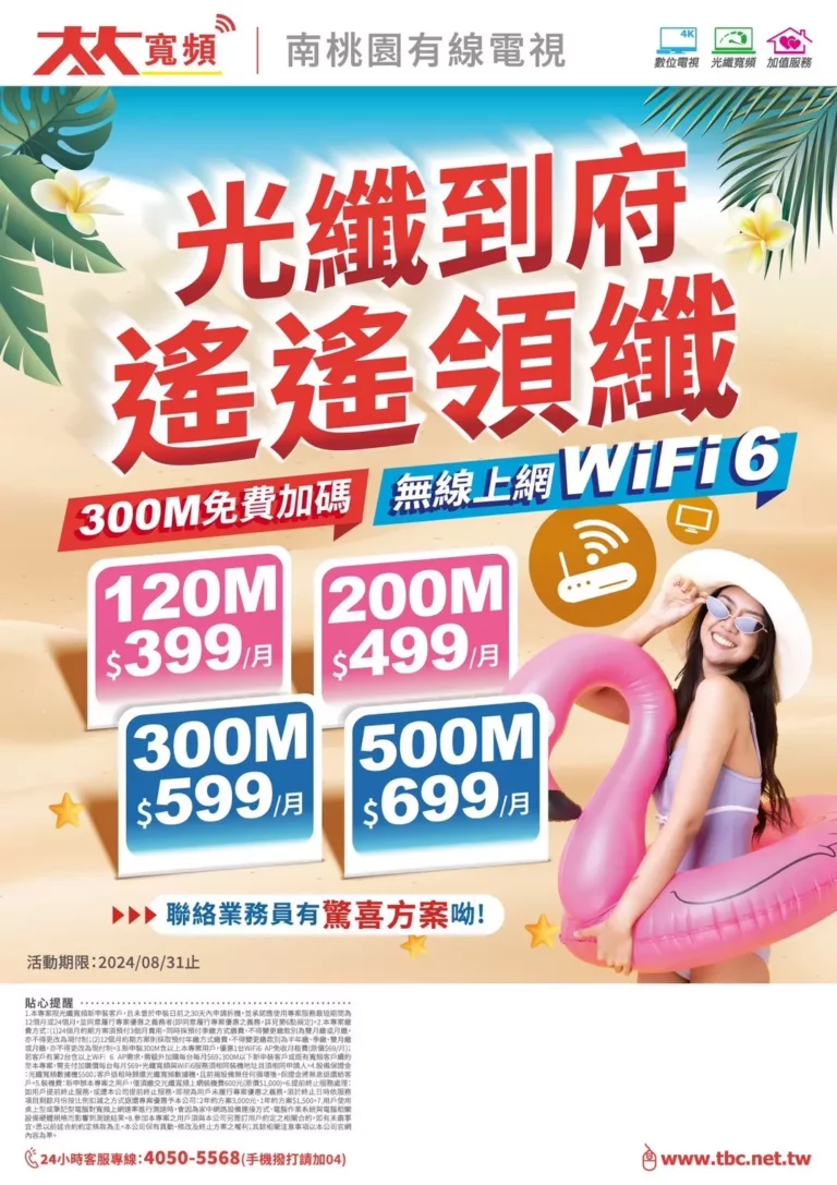 2024年南桃園第四台看電視+光纖上網